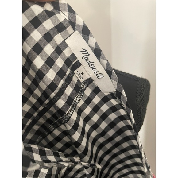 MADEWELL Sz S Smocked Embroidered Gingham Top Black White Checkered Tassel Ties - Picture 8 of 10